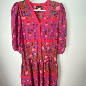 Vintage 80’s DIANE FREIS Multicolor Multi pattern 1/4 Long Sleeve Dress